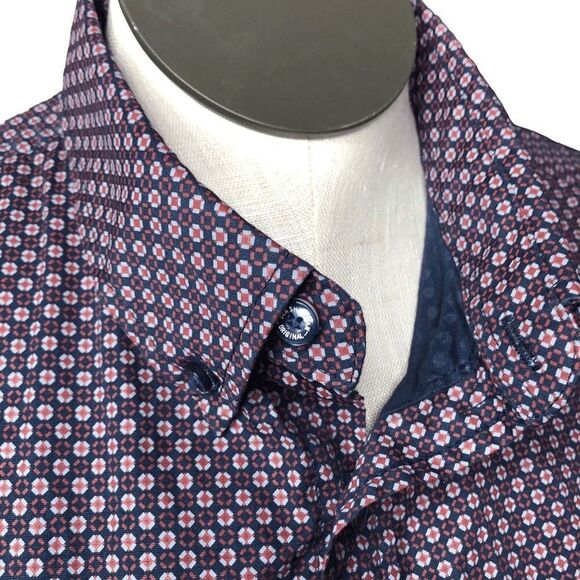 Ben Sherman Mens Button Down Shirt L Navy Blue Long Sleeve Retro Geometric Print - Picture 5 of 7